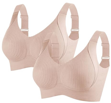 2 Piece Seamless Non Wired Bras Womens UK Sale Full Coverage Bra Ladies Plus Size Everyday Bralette with Adjustable Straps Wireless Support Smooth Minimiser Gathered Underwear Cotton Lingerie