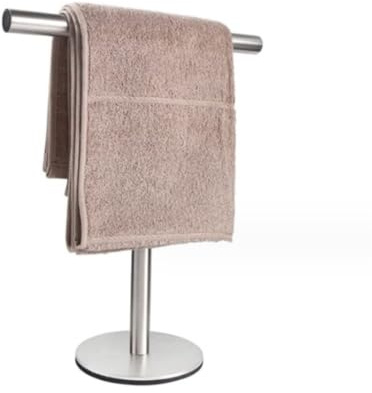Elegante toallero independiente de acero inoxidable, soporte de baño en forma de T para tocador, organizador de toallas plateado moderno para baños, diseño que ahorra espacio