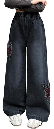 Happy Cherry - Baggy Jeans Filles Pantalons Large en Denim Fille Y2K Streetwear Enfants Adolescent Pantalon Hip Hop Streetwear Décontracté pour Été Hiver Printemps Automne - 110-164