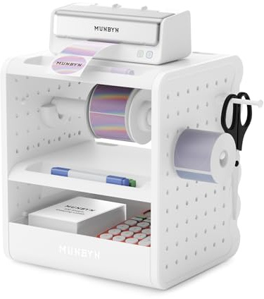 MUNBYN Soporte para Etiquetas Térmicas 4x6, Organizador 5 en 1 con Estante de 3 Niveles, Cajón, Ganchos y Tablero de Clavijas, para Impresión de Etiquetas de Envío, Oficina, Pequeñas Empresas, Hogar
