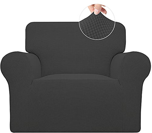 Easy-Going Stretch Chair Sofa Slipcover 1-Piece Couch Sofa Cover Furniture Protector Soft with Elastic Bottom for Kids, Pet. Spandex Jacquard Fabric Small Checks (Chair, Dark Gray)