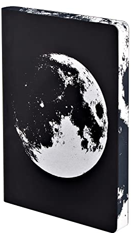 Nuuna Notizbuch A5+ | Graphic L - Moon | Dotted Journal | 3,5mm Punktraster | 256 nummerierte Seiten | 120g Premium-Papier | Leder schwarz | nachhaltig produziert in Deutschland