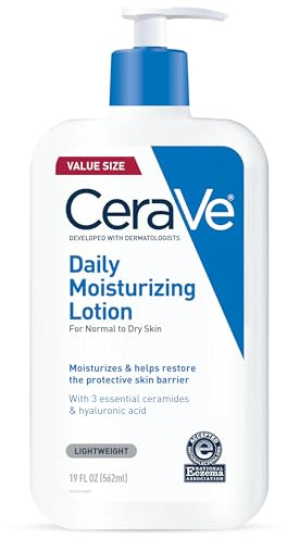 CeraVe Daily Moisturizing Lotion for Dry Skin, Body Lotion & Face Moisturizer with Hyaluronic Acid and Ceramides, Daily Moisturizer, Fragrance Free, Oil-Free, 19 Ounce