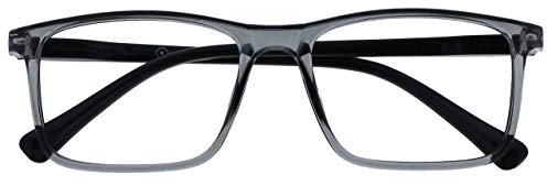 OPULIZE INK Lesebrille Groß Rechteckig Rahmen Federscharniere Kratzfest Transparent Grau Schwartz Bügeln Herren Damen R4-7 +3.00