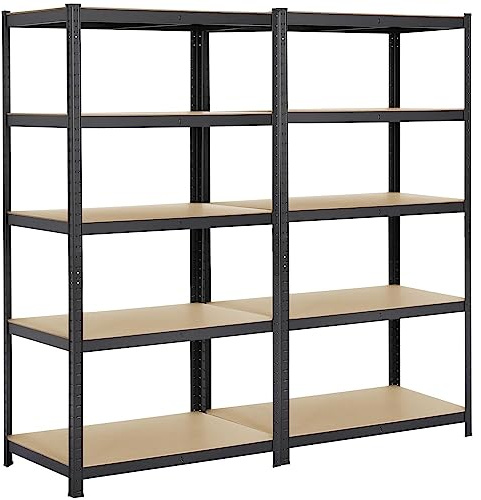 Yaheetech Set de 2pcs Estanterías Metálicas 180X90X60cm Estanterías de Almacenaje de 5 Baldas Estante Garaje, Carga 875 KG Negro