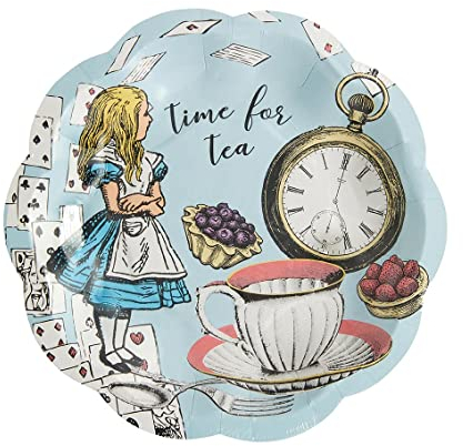 Talking Tables- Confezione da 12 Piatti Blu Alice nel Paese delle Meraviglie | Stoviglie monouso, riciclabili | Forniture per Cappellaio Matto Tea Party, Compleanno, TSALICE-V2-PLATE-SML