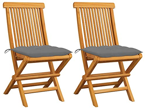 vidaXL Trädgårdsstolar 2 st med gråa dynor massiv teak