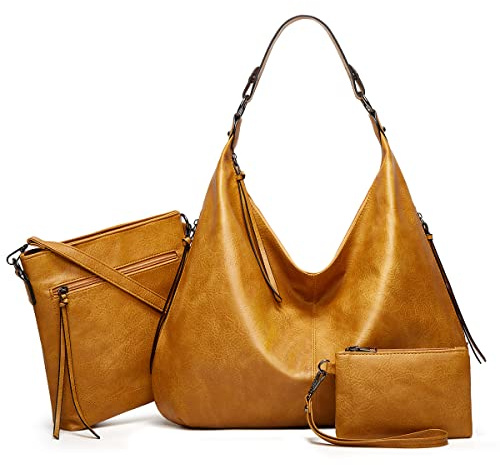 Ashioup, Borsa larga da donna vintage, in pelle ecologica in poliuretano, in stile hobo, con cerniera, Taglia unica