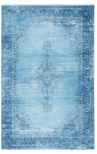 TESSO LIVING Kelim Vintage Teppich Wohnzimmer Jeans Blau 195 X 280 cm - Moderner Kurzflor Teppich - Super Soft