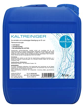 HERRLAN® Kaltreiniger 5 Liter – Industrie-Reiniger für Motoren, Maschinen & Werkzeuge – entfernt Öl & Fett – hohe Kriechfähigkeit – Sonderanfertigung – Made in Germany