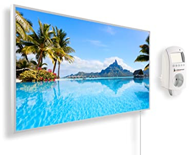 Könighaus Infrarotheizung mit Bild - 600 Watt + Smart Thermostat & Könighaus APP - Energiesparende Infrarot Wandheizung mit Bildmotiv – TÜV SÜD - Weißer Rahmen (01. Bora Bora Insel)