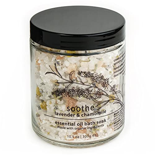Hemlock Park Soothe Essential Oil Bath Soak | Naturally Soothing Mineral Sea Salt and Botanicals | 10.5 oz Jar | Lavender & Chamomile