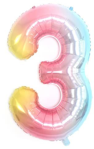 Pastel Rainbow Number 3 - Large Helium Foil Balloon - Birthday Party Wedding Anniversary Decoration - 101cm