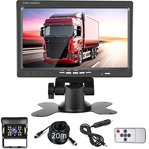 Hodozzy Rückfahrkamera-Set mit 7-Zoll-HD-Monitor, IP68 wasserdichte 18 IR Nachtsicht-Auto-Backup-Kamera, 20m 4 Pin Kabel Rückfahrkamera 12V - 24V für Wohnmobil LKW RV Trucks Bus Trailer Einparkhilfe