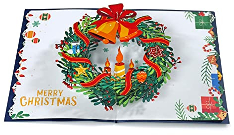 CUTPOPUP Weihnachtskranz– Weihnachtskarten 2024, Pop Up Karte Weihnachten, 3D Weihnachtskarten mit Umschlag, Weihnachtskarte (Xmas Wreath) US8-CN224DE