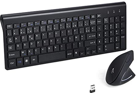 2.4GHz sans Fil Vertical Ergonomique Souris et Clavier Combo Slim Portable Taille pour PC Ordinateur de Bureau Ordinateur Portable Tablette Mac (Right-Handed) (Noir)