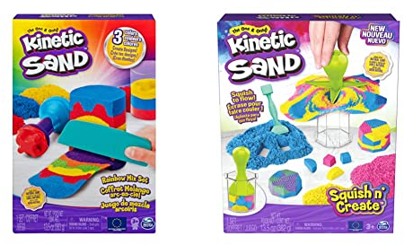 Kinetic Sand Regenbogen Mix Set - mit 383 g magischem Schweden & Squish N' Create Set - mit 382 g original DREI Farben und 5 Werkzeugen für kreatives Indoor-Sandspiel, ab 3 Jahren