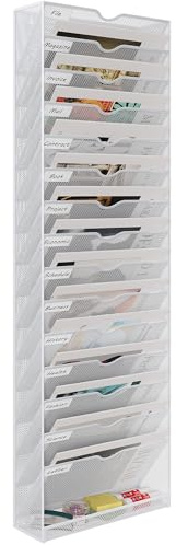 EasyPAG Portadocumenti a Parete A4 16 Compartimenti Metallo Rete,Portariviste a Muro,Porta Lettere da Appendere,Organizzatore Posta da Muro per Ufficio & Casa,Bianco