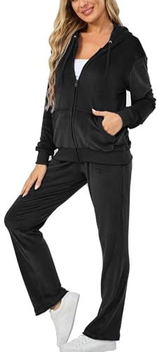 Aitmoask Velour Tracksuit Velvet Track Suits for Women Set Sweat Suits Black L