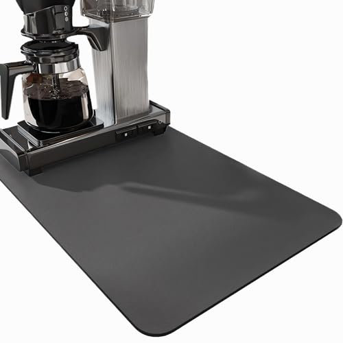 SOQKEEN Abtropfmatte Geschirr, 50 x 30 cm Kaffeemaschine Unterlage Saugfähige Abtropfmatte mit Schmutzabweisender Gummisohle Geschirr Abtropfmatte Spüle für die Küche, Kaffeemaschine (Dunkelgrau)