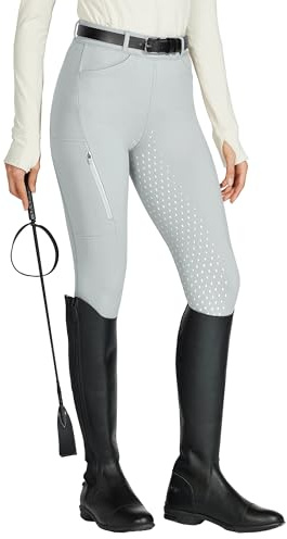 Willit Ridbyxor för kvinnor fullt säte silikon ridbyxor hästar skola tights dragkedja fickor, Ljusgrå, XL