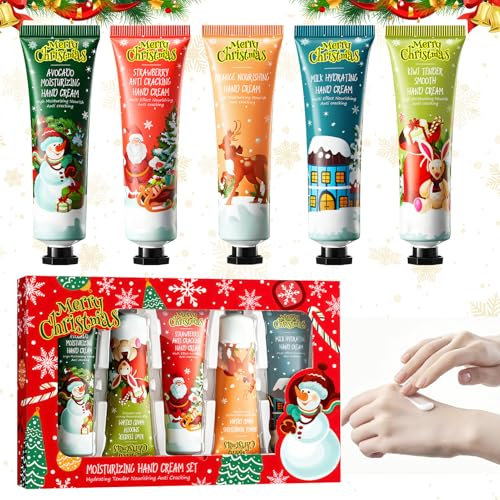 Allony Crema Mani Natale, 5 * 30g Crema Mani Regalo Natale, Set Crema Mani Natalizia, Crema Mani Secche E Screpolate Set Regalo, Idrata e Idrata le Mani Secche, Ottimo Regalo per Natale, Compleanni
