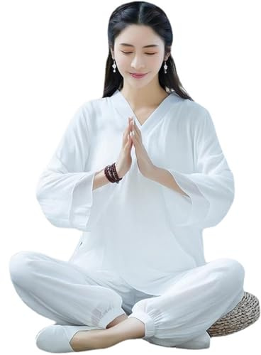 DAYKET Tai Chi Uniform Women Martial Arts Sets Chinese Traditional Apparel Shaolin Kung Fu Wing Chun Taekwondo Cotton and Linen Training Clothes,White-XXL