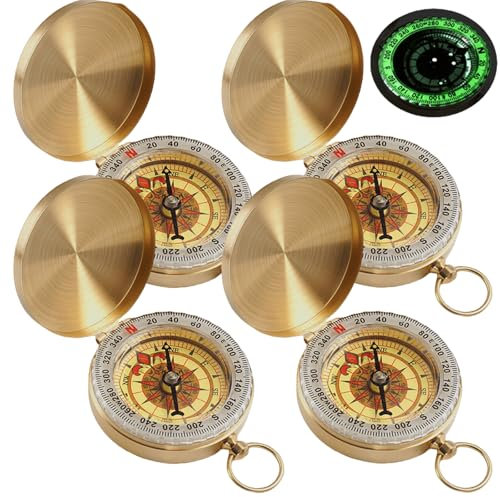 GAOUTO 4 Stück Messing Kompass Outdoor, Portable Taschenkompass mit Leuchtziffern, Taschenkompass für Kinder, Wasserdicht Sprungdeckel Compass für Wandern, Camping und Andere Outdoor Aktivitäten