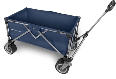 Kinderkraft ROLLSTER, vikbar rullvagn, lastkapacitet 100 kg, volym 130 l, stabil stålram, Oxford 600D tyg, stora räckhjul, teleskophandtag, kompakt, lätt att transportera, blå