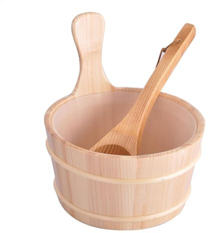 Sauna Bucket Cedar -Saunaa Water Buckett | Wooden Handle Saunna Barrel |Spa Accessory 4l Wooden Saana Buckeet | Durable Bathing Accessories with Ladle for Steaming Room, Bathroom, Home Spa