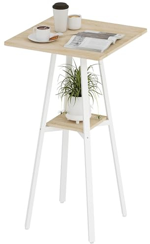 HOMCOM Table de Cuisine carrée avec étagère, Table de Bar Haute pour 2 Personnes, Pieds en métal, pour Salle à Manger, 55x55x95 cm, Bois Naturel et Blanc