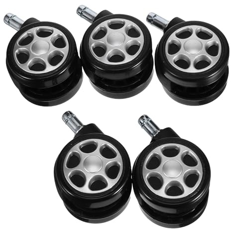 Cabilock Lot de 5 Roulettes Pivotantes de 635 CM avec Frein pour Chaise de Bureau et Gaming Support de Charge Robuste 11X20 MM Compatibles Sols Durs Silencieuses Noir Argenté