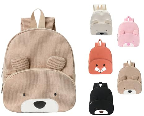 Hernin Sac Personnalisable Enfant, Sac à Dos Velours Côtelé Ours pour Bebe Velours Côtelé Sacs A Dos Fille Garçon Sacs à Doss pour Crèche Scolaires Avec Ourson (Ours kaki)