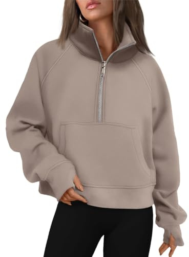 LILLUSORY Womens Oversized Sweatshirts Cropped Half Zip Tops | Gentle Skin Feel,Drop Shoulder,Large Pocket,Thumb Holes,Fleece Lined,Basic Thermal Tops,Oversized Hoodies,Winter Clothes 2026