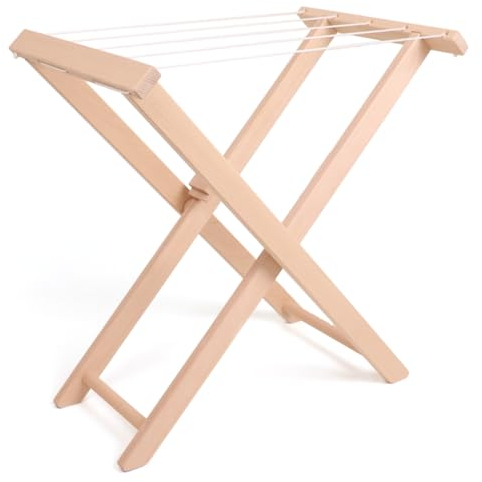 Kinder Wäschespinne aus Holz | Spiel-Wäschespinne für Haushaltsfreude im Kinderzimmer | Platzsparend klappbar