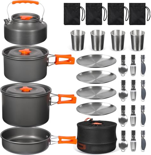 REDCAMP 25PCS Camping Cookware Mess Kit Lightweight Stackable Pots & Pans