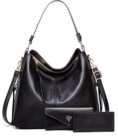 BestoU Borsa Donna Borse a Tracolla Grande Tracolla Pelle Progettista Borse a Spalla portafoglio 3 Pezzi Tote (Nero)