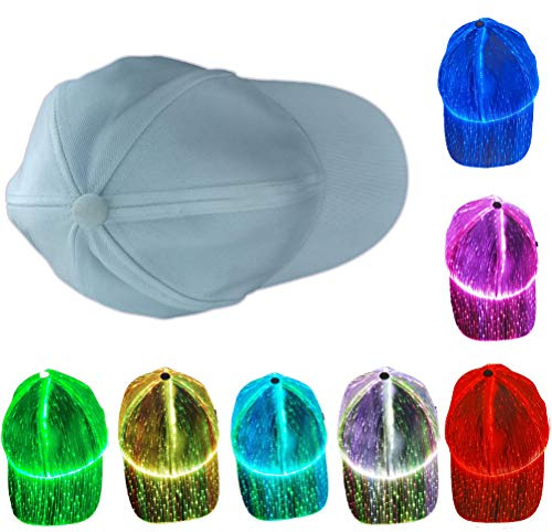 Calayu LED baseball halloween keps LED hatt färgväxling LED ljuskedja unisex Glow LED hatt Fiber Optic Basebollkeps Hip Hop keps för Halloween Rave Party, Vit, 55 cm to 64 cm