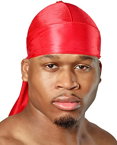 SHYNE Silky Durag - Red | Perfect for Waves, Braids & Locs | Premium Silk Du Rags for Men & Women | Wide & Long Tail | Ultra-Soft & Wrinkle Free Satin | Black Owned Business