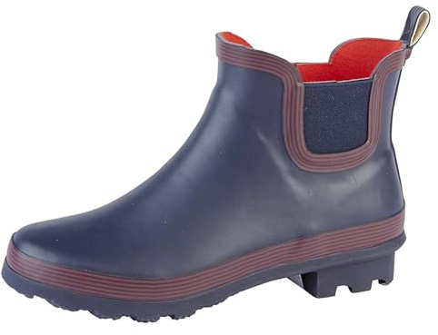 StormWells Womens Waterproof Ankle Wellington Boots With Textile Lining And Rubber Sole Navy/Red 6 UK