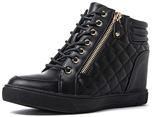 GLOBALWIN Women's Ankle Boots Black Wedge Sneakers For Women 6.5M