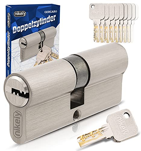 GERCAR Pro juego de 1 cilindro de cierre continuo 30/30 Set 1, incluye 5 llaves, cerradura de 60 mm, longitud: 60 mm, A: 30 B: 30 mm, latón macizo mate