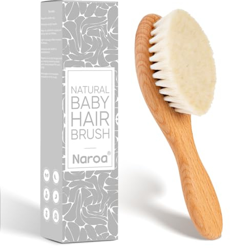 Naroa ® Brosse à cheveux naturels doux pour bébé | Poignée en bois sûre et poils de chèvre lisses pour nouveau-nés et tout-petits | Maintient la santé du cuir chevelu, prévient le bonnet de berceau |