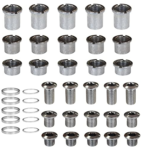 Lotatheta 5 pezzi per ogni singola o doppia/tripla corona bulloni viti disco guanciale ruota catena + 10 rondelle adatte per bici da strada, mountain bike MTB (25 pezzi)