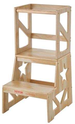 VEVOR Tritthocker Kinder 68 kg Gewichtskapazität Trittschemel 864 × 389 x 486 mm Hocker Kiefernholz Badhocker 465 mm Plattformhöhe Lernturm Kinderschemel Trittschemel Kinderhocker Holzfarbe