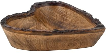 Bandeja de Madera Natural Divit Shilp, Cuenco para Servir Ensalada, Verduras y Frutas, Bandeja Grande y Profunda para la Familia, Fiesta. (Heart Bowl Bark Edge)
