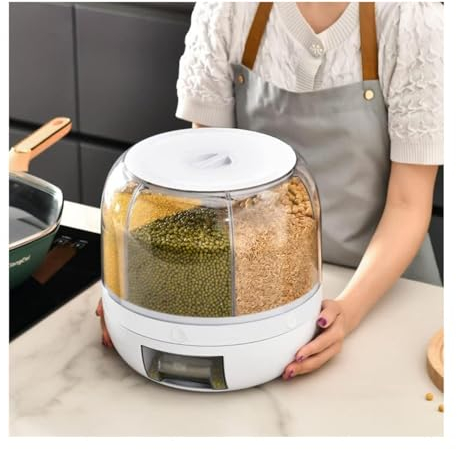 HAZARA Distributeur Alimentaire Cuisine Avec 6 Divisions, Rotation à 360° ， Distributeur De CéRéAles Obtenez Des CéRéAles En Un Clic ， Distributeur De Riz Convient Pour DéBarras (Capacité 10kg)