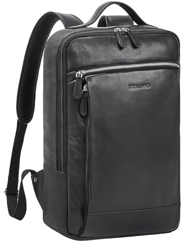 STILORD 'Jannes' Mochila de Negocios para Portátil 17 pulgadas Mochila Vintage Mochila de Día Cuero para Universidad, Trabajo y Oficina, Color:negro