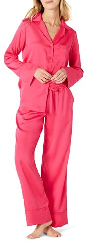Amazon Essentials Ensemble Haut et Bas de Pyjama en Satin Femme, Rose Incandescent, XXL