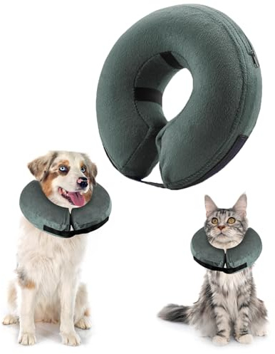 panemy Aufblasbare Halskrause Hund & Halskrause Katze, Halskrause Hund mit Verstellbarem Klettverschluss, Hunde Halskrause für Operationen oder Wundheilung, Anti-Beißen, Anti-Lecken (Grau, XS)